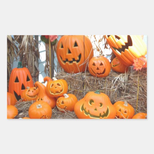 Sticker Rectangulaire Citrouille halloween Jack-o'-lantern orange citrou (Devant)