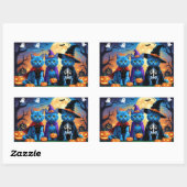 Sticker Rectangulaire Citrouille russe Blue Cats Halloween drôle (Feuille)
