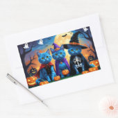 Sticker Rectangulaire Citrouille russe Blue Cats Halloween drôle (Enveloppe)