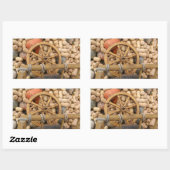 Sticker Rectangulaire Citrouilles et Roue de la charrette rurale en bois (Feuille)
