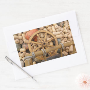 Sticker Rectangulaire Citrouilles et Roue de la charrette rurale en bois