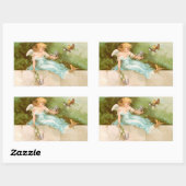Sticker Rectangulaire Clapsaddle : Angel Jouer avec les oiseaux (Feuille)