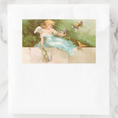 Sticker Rectangulaire Clapsaddle : Angel Jouer avec les oiseaux (Sac)