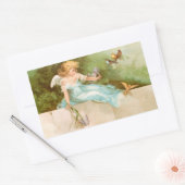 Sticker Rectangulaire Clapsaddle : Angel Jouer avec les oiseaux (Enveloppe)