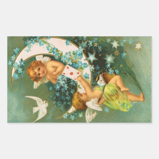 Sticker Rectangulaire Clapsaddle : Deux Cherubs sur une drépanocyte (Devant)