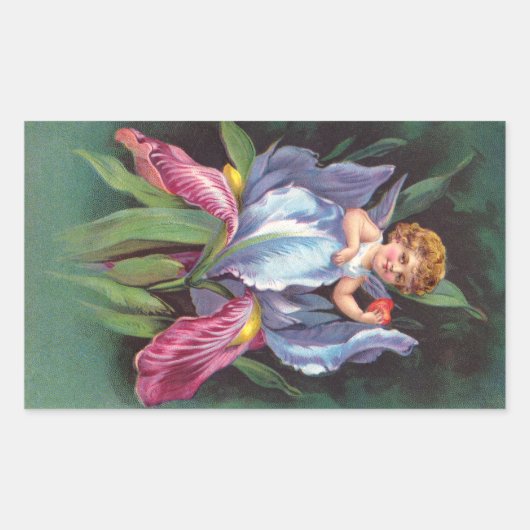 Sticker Rectangulaire Clapsaddle : Fleur Cherub Iris (Devant)
