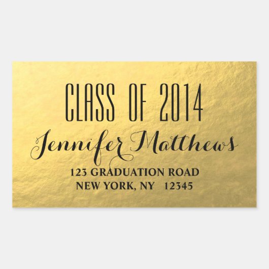 Sticker Rectangulaire Classe Gold Glam de 2014 Graduation Address Sticke (Devant)