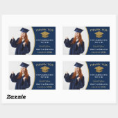 Sticker Rectangulaire Classic Blue Gold Photo Merci de graduation (Feuille)