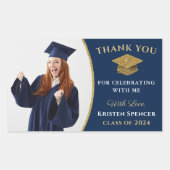 Sticker Rectangulaire Classic Blue Gold Photo Merci de graduation (Devant)