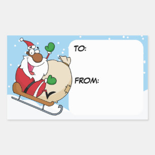 Sticker Rectangulaire Clause du Père Noël noir sur l'étiquette cadeau de