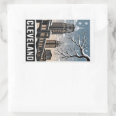 Sticker Rectangulaire Cleveland Ohio Skyline Winter Woodcut Black&White (Sac)