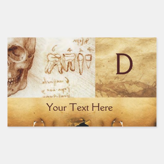 Sticker Rectangulaire CLINIQUE DENTAIRE, MONOGRAMME DENTISTE, Parchemin  (Devant)