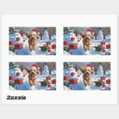 Sticker Rectangulaire Cockapo coule en neige avec Casquette de Noël (Feuille)
