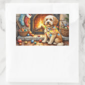 Sticker Rectangulaire Cockapoo Sitting by Fireplace with Christmas Light (Sac)