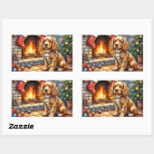 Sticker Rectangulaire Cocker Spaniel by Fireplace with Christmas Lights (Feuille)