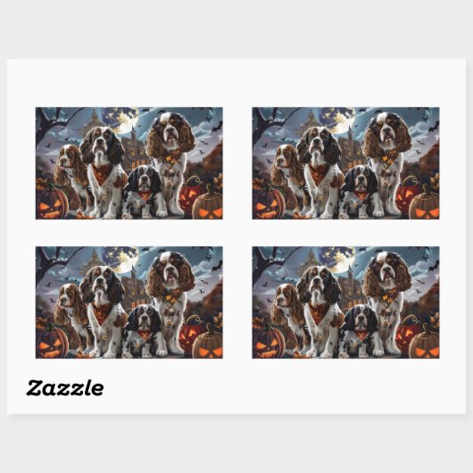 Sticker Rectangulaire Cocker Spaniel Halloween Éffrayant (Feuille)