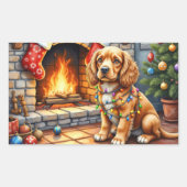 Sticker Rectangulaire Cocker Spaniel près de la cheminée avec des lumièr (Devant)