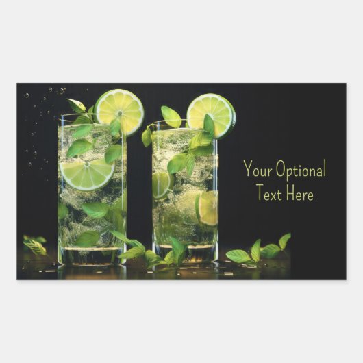Sticker Rectangulaire Cocktails Mojito Texte Personnalisé (Devant)