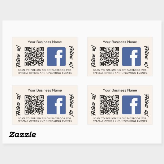 Sticker Rectangulaire Code qr d'entreprise beige Facebook (Feuille)