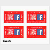 Sticker Rectangulaire Code QR nom de l'entreprise blanc rouge vif Facebo (Feuille)