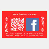 Sticker Rectangulaire Code QR nom de l'entreprise blanc rouge vif Facebo (Devant)
