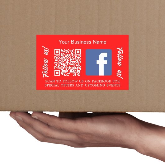 Sticker Rectangulaire Code QR nom de l'entreprise blanc rouge vif Facebo