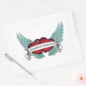 Sticker Rectangulaire Coeur à ailes Rockabilly toujours et pour toujours (Enveloppe)