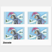 STICKER RECTANGULAIRE COEUR CHAUD FOND FROID, PENGUIN BÂTIMENTS DE NOËL (Feuille)