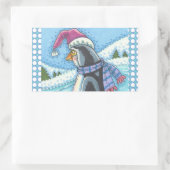 STICKER RECTANGULAIRE COEUR CHAUD FOND FROID, PENGUIN BÂTIMENTS DE NOËL (Sac)