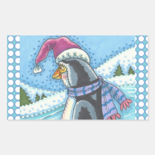 STICKER RECTANGULAIRE COEUR CHAUD FOND FROID, PENGUIN BÂTIMENTS DE NOËL