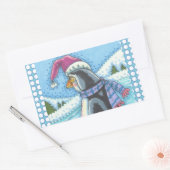 STICKER RECTANGULAIRE COEUR CHAUD FOND FROID, PENGUIN BÂTIMENTS DE NOËL (Enveloppe)