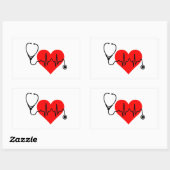 Sticker Rectangulaire Coeur de battement de coeur de stéthoscope (Feuille)