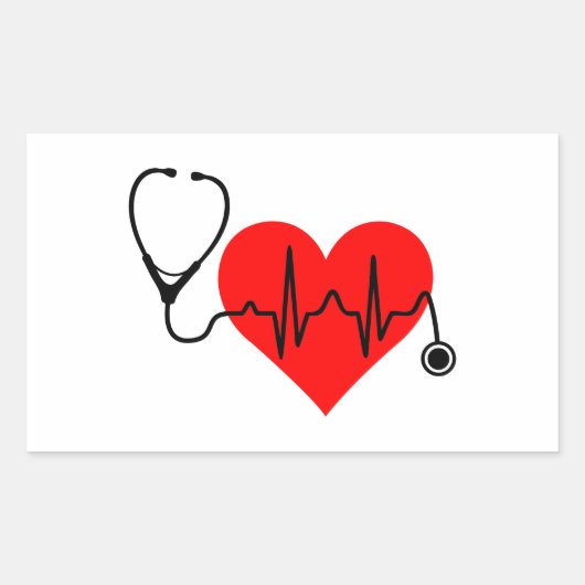 Sticker Rectangulaire Coeur de battement de coeur de stéthoscope (Devant)