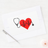 Sticker Rectangulaire Coeur de battement de coeur de stéthoscope (Enveloppe)