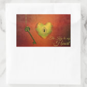Sticker Rectangulaire Coeur d'or avec clé (Sac)