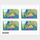 Sticker Rectangulaire Coeur rose et Cheval jaune (Feuille)