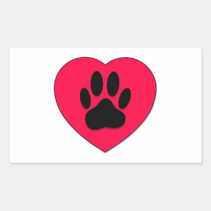 Sticker Rectangulaire Coeur rouge avec Empreinte de patte de chien