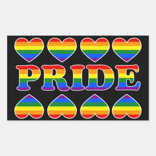 Sticker Rectangulaire Coeurs arc-en-ciel PRIDE (Devant)