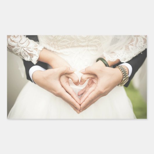 Sticker Rectangulaire Coeurs dans nos mains Mariage (Devant)