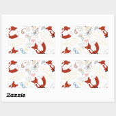 Sticker Rectangulaire Coeurs de Fox mignonne tirant à la main en bleu ja (Feuille)