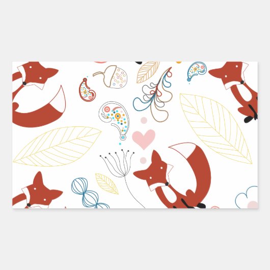 Sticker Rectangulaire Coeurs de Fox mignonne tirant à la main en bleu ja (Devant)