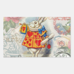 Sticker Rectangulaire Cœurs de Lapin Blanc Alice Classique