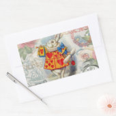 Sticker Rectangulaire Cœurs de Lapin Blanc Alice Classique (Enveloppe)