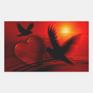 Sticker Rectangulaire Coeurs et colombes