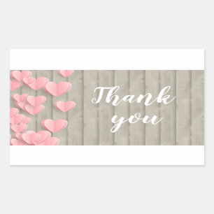 Sticker Rectangulaire Coeurs Rose Cute Sur Un Merci En Bois De Grange
