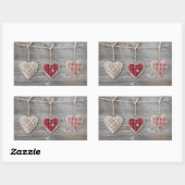 Sticker Rectangulaire Coeurs sur une table en bois (Feuille)