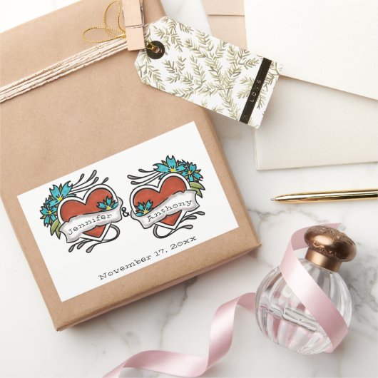 Sticker Rectangulaire Coeurs tatoués, Mariage graphique de tatouage (Cadeaux)