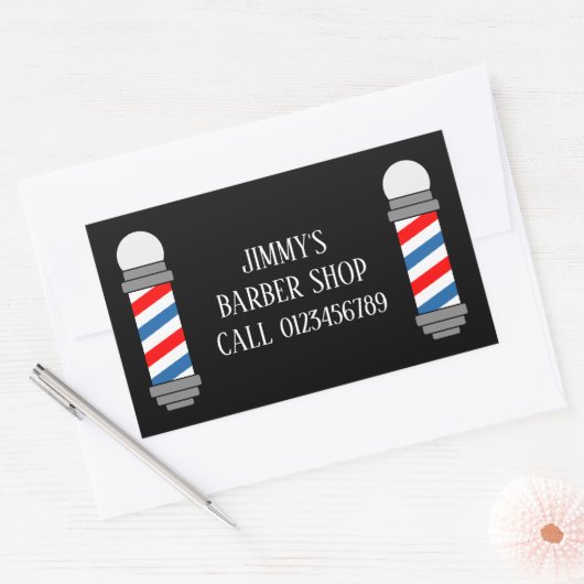 Sticker Rectangulaire Coiffeur classique rouge et bleu (Enveloppe)