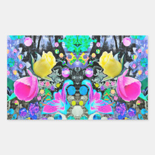 Sticker Rectangulaire Collage de lys Stargazer, rose et hibiscus rose