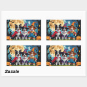 Sticker Rectangulaire Collies frontalières Chiens Citrouille Halloween D (Feuille)